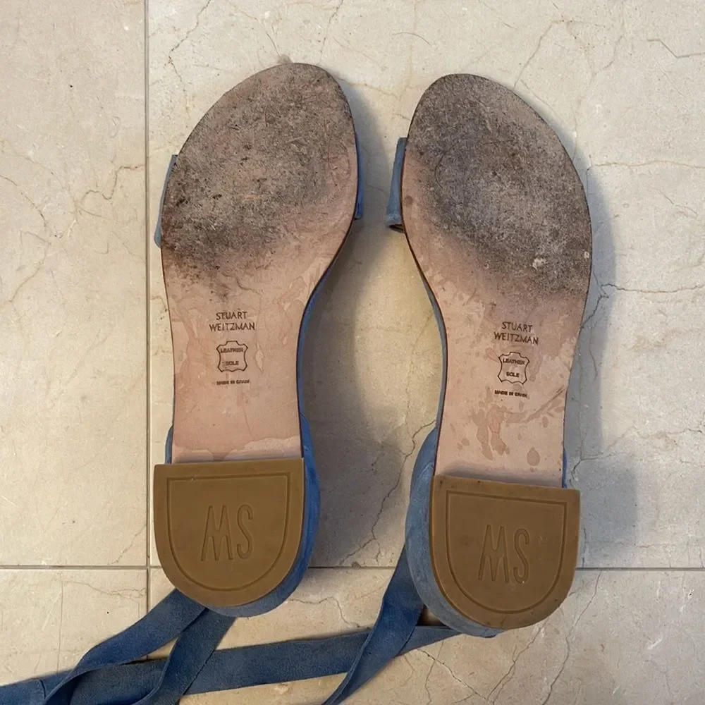 Stuart Weitzman “Corbata” Blue Suede Wrap Sandals - Picture 6 of 6